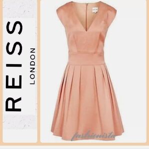 $340 REISS Avile Apricot Peach Fuzz Sleeve Pleated Dress